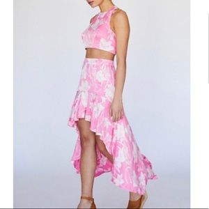 Free People Size 0 Small Aurora Printed PINK Top Skirt Set Worn once